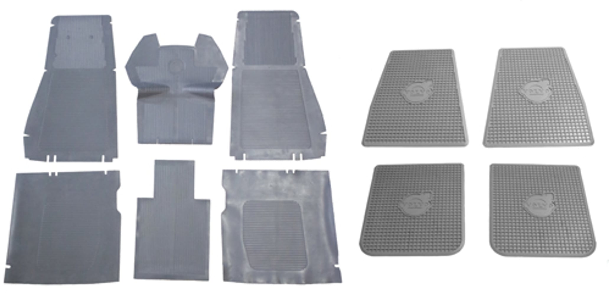 Jeu de tapis pour Volvo PV444, PV544, Duett 1954-68, en caoutchouc gris avec tapis accessoires