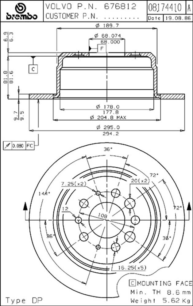 Disque de frein arrière pour Volvo 1800 (à partir de 1970), 140 (à partir de 1967) et 164 (à partir de 1969). — bild 2 av 2
