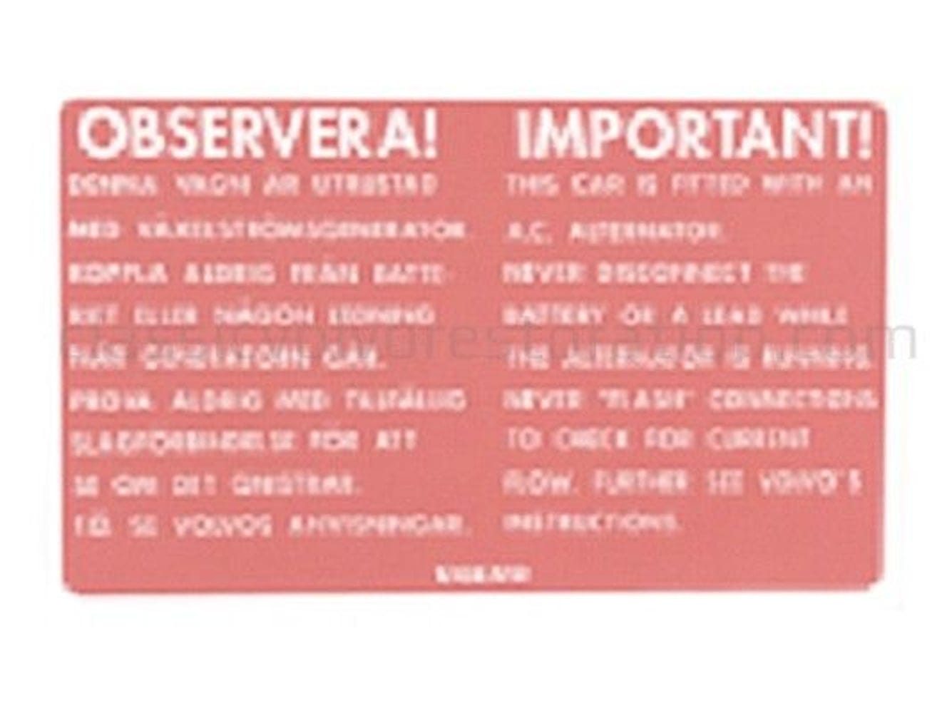 Autocollant alternateur rouge pour Volvo 123GT — bild 2 av 2