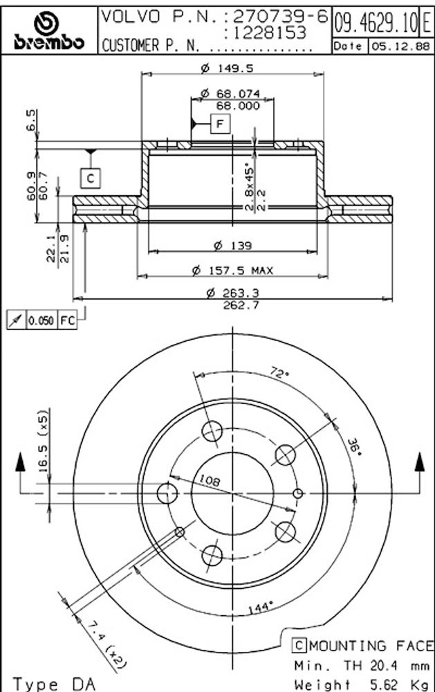 Disque de frein avant pour Volvo 240 (1975-1993), Girling, ventilé, Brembo — bild 2 av 2