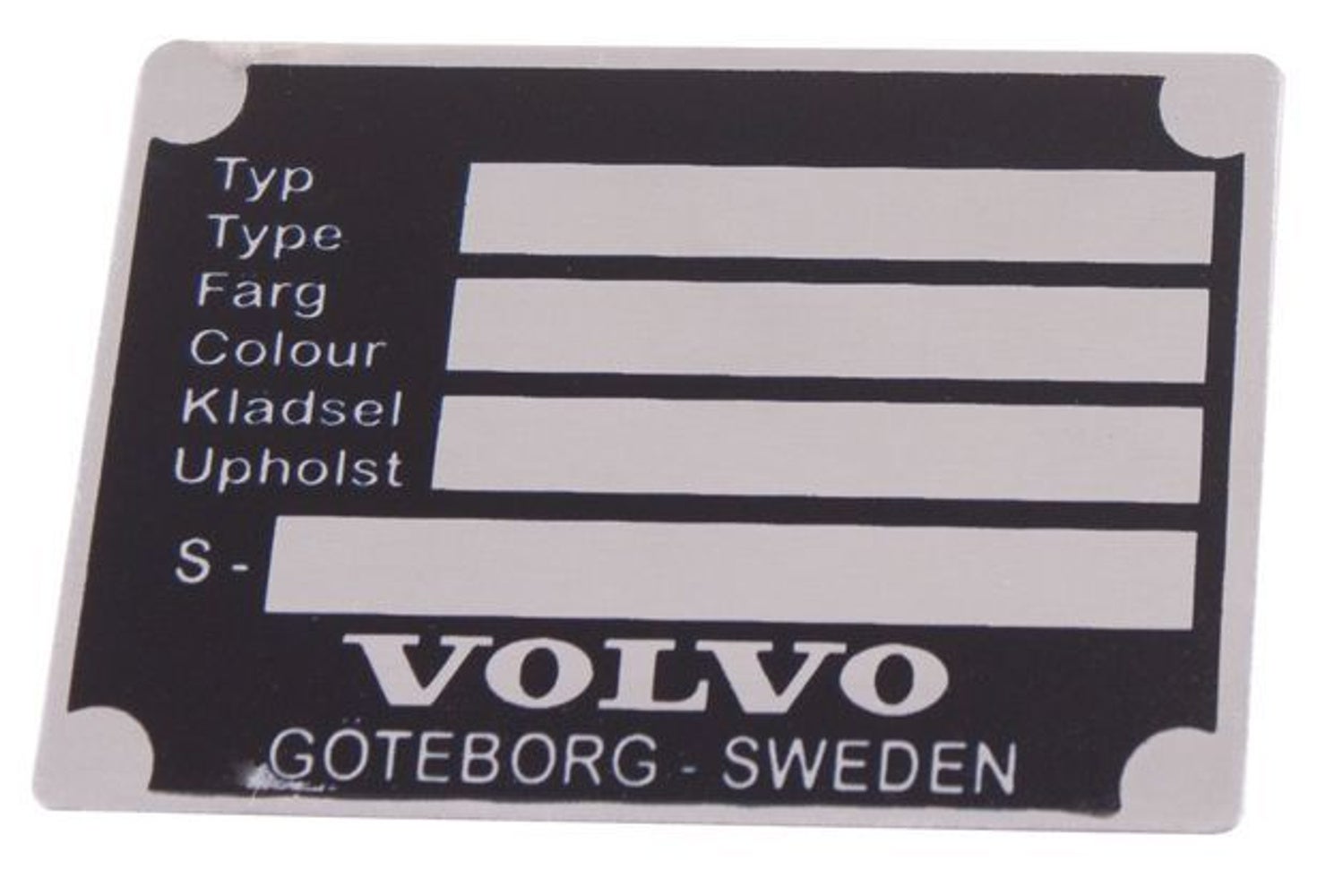 Plaque d'identification en aluminium pour Volvo Duett, Amazon, 1800, 140, 164