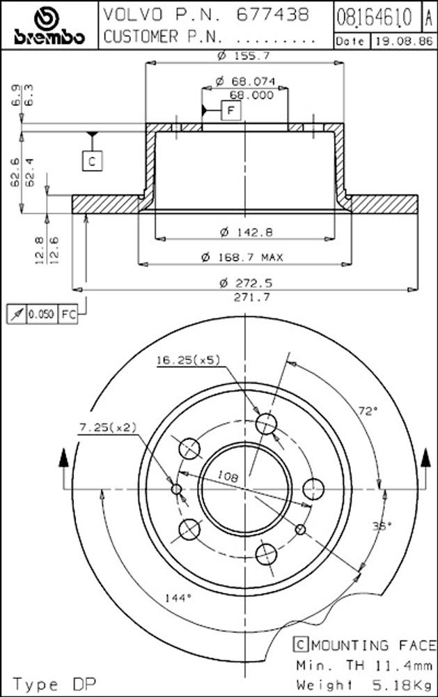 Disque de frein avant pour Volvo 140 1967-74, 164 1969-70 (Fabriqué en Europe) — bild 3 av 3