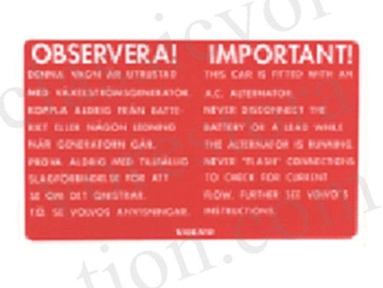 Autocollant alternateur rouge pour Volvo 123GT — bild 1 av 2